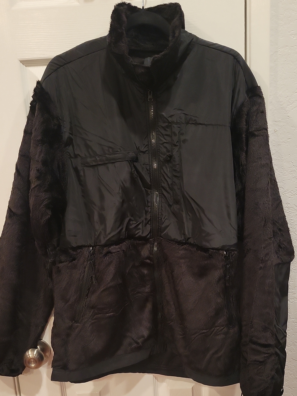 Black Faux Fur Zip-Up Jacket-Mens